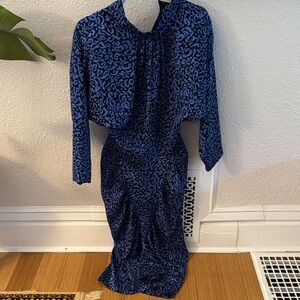 Chic Long Sleeve Blue Patterned Dress